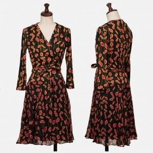 Diane Von Furstenberg Black and Orange Floral Dress